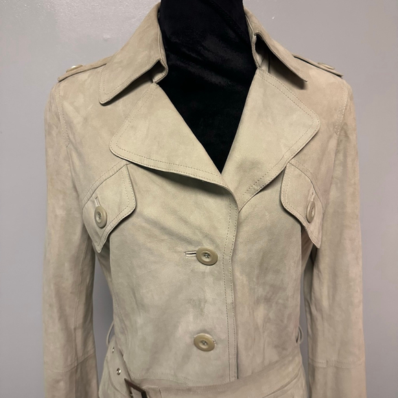 Women's ST. JOHN Beige 100% Lamb Suede leather jacket Size 4 belted lightweight - Picture 3 of 8